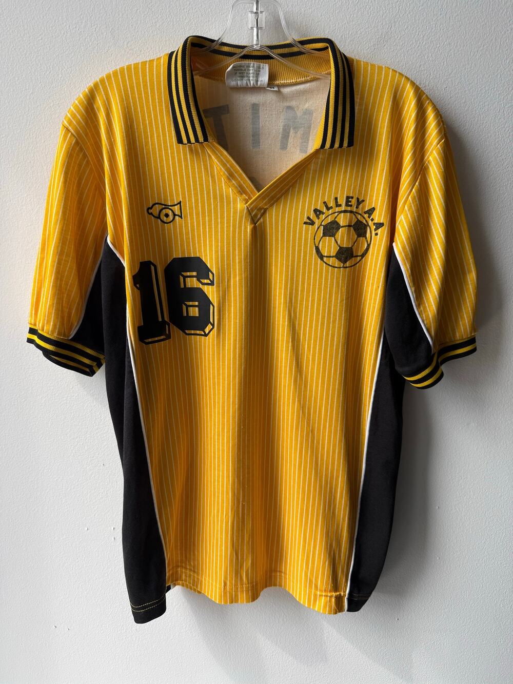 Vintage 80s Yellow Black Soccer Jersey Striped Retro Football Rugby Polo Top M